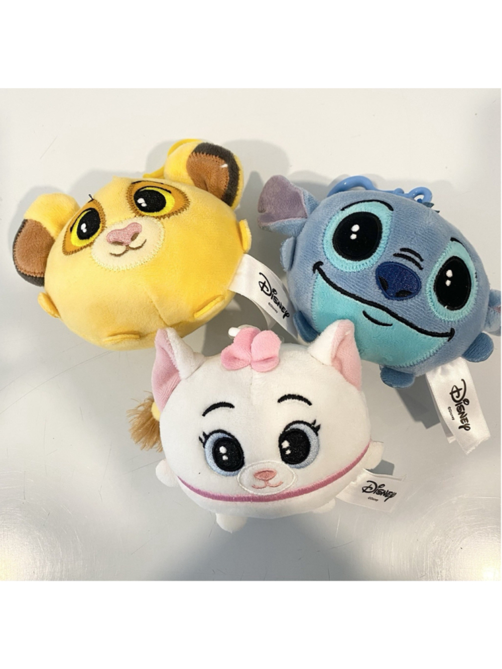 Disney Plush Keychain Lot Simba Marie Stitch Mini Round Bag Clips